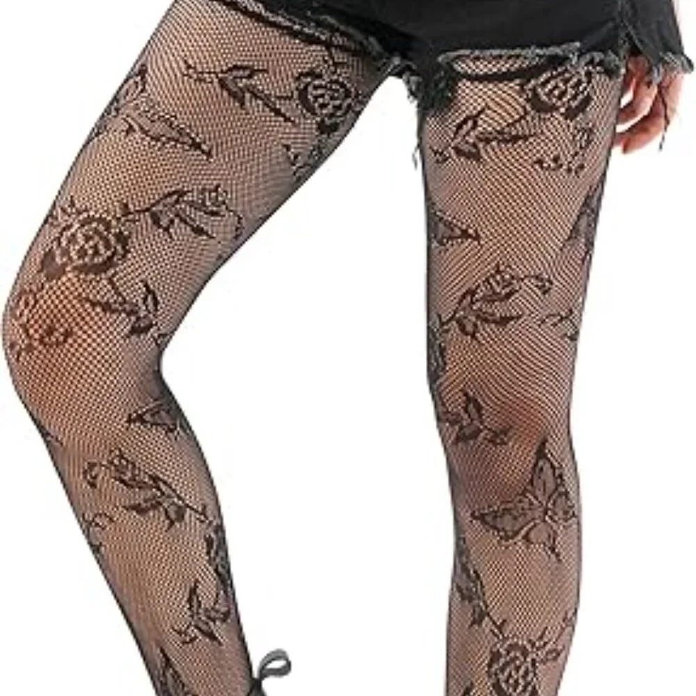 Black Fishnet Tights with Butterflies New Size‎ Large/XLarge